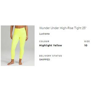 Women's Lululemon Wunder Under High-Rise Tight 25" - Highlight Yellow - Size 10